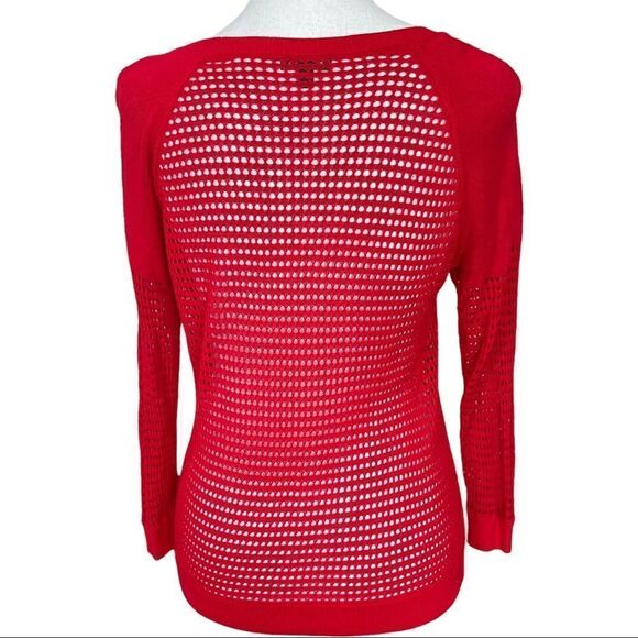EXPRESS Red Open Knit Mesh Long Sleeves SMALL - Picture 3 of 13
